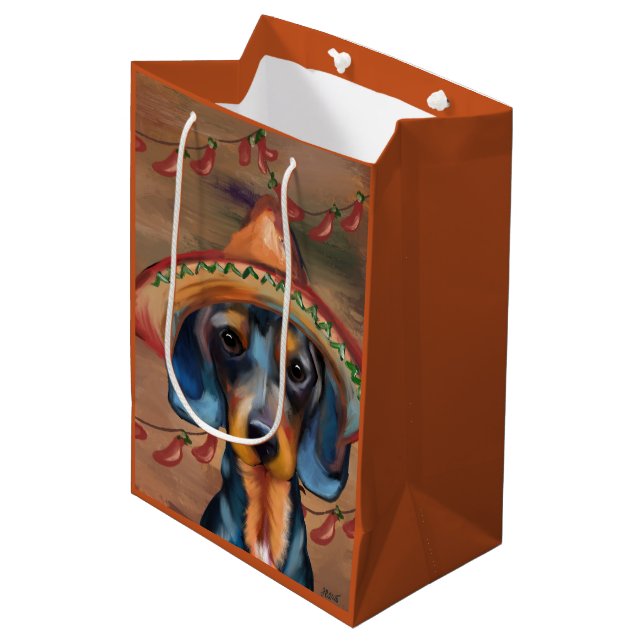 Bolsa De Regalo Mediana Dachshund Cinco de Mayo (Angulo Anverso)