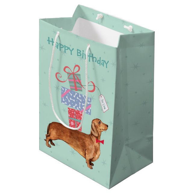 Bolsa De Regalo Mediana Dachshund de los presentes de cumpleaños (Angulo Anverso)