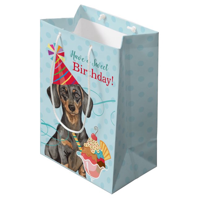 Bolsa De Regalo Mediana Dachshund dulce del cumpleaños (Angulo Anverso)