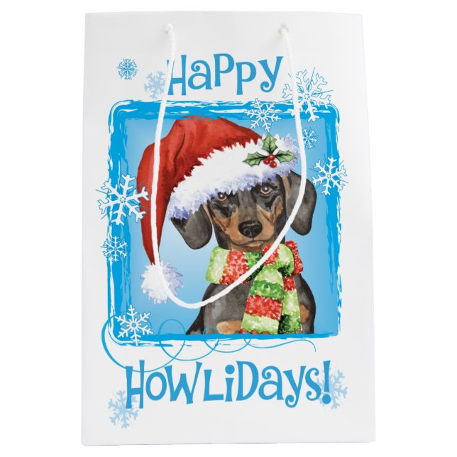 Bolsa De Regalo Mediana Dachshund feliz de Howlidays (Anverso)