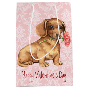 Bolsa De Regalo Mediana Dachshund subió tarjeta del día de San Valentín