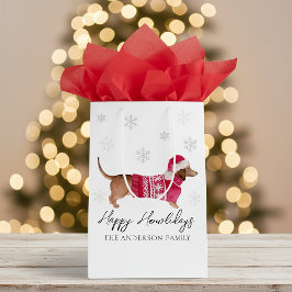 Bolsa De Regalo Mediana Dachshund Wiener Dog Watercolor Pet Winter Holiday