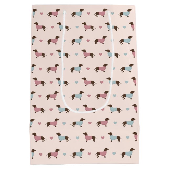 Bolsa De Regalo Mediana Dachshunds y corazones (Reverso)