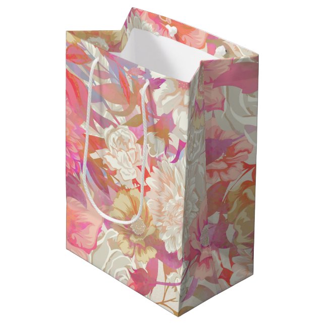 Bolsa De Regalo Mediana Dahlias y diseño Rosa (Angulo Anverso)