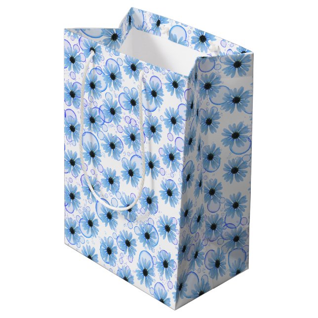 Bolsa De Regalo Mediana Daisias Azules Y Burbujas (Angulo reverso)