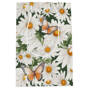 Bolsa De Regalo Mediana Daisies acuarelas y mariposas monarcas