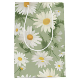 Bolsa De Regalo Mediana Daisies Blancos Sobre El Verde Masaje