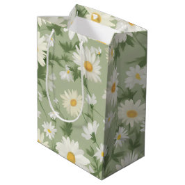 Bolsa De Regalo Mediana Daisies Blancos Sobre El Verde Masaje