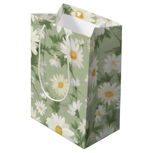 Bolsa De Regalo Mediana Daisies Blancos Sobre El Verde Masaje (Angulo reverso)