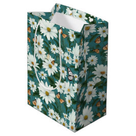 Bolsa De Regalo Mediana Daisies blancos y mariposas