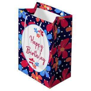 Bolsa De Regalo Mediana Daisies coloridos sobre puntos de polka