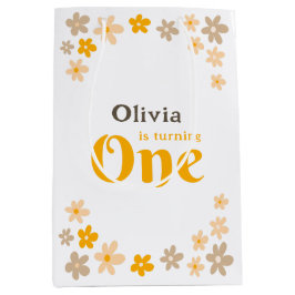 Bolsa De Regalo Mediana Daisy Boho Floral Primer cumpleaños