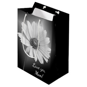 Bolsa De Regalo Mediana Daisy brillante en negro para mamá