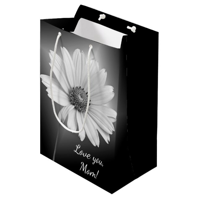 Bolsa De Regalo Mediana Daisy brillante en negro para mamá (Angulo Anverso)