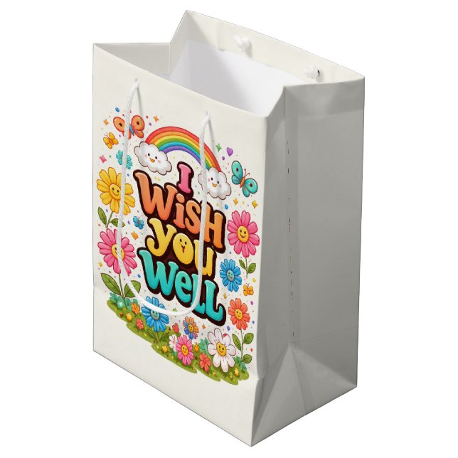 Bolsa De Regalo Mediana Dalias Felices y Arcoíris  (Angulo Anverso)