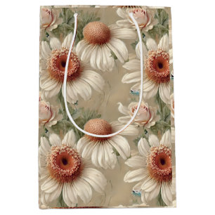 Bolsa De Regalo Mediana Dalias florales blancas elegantes