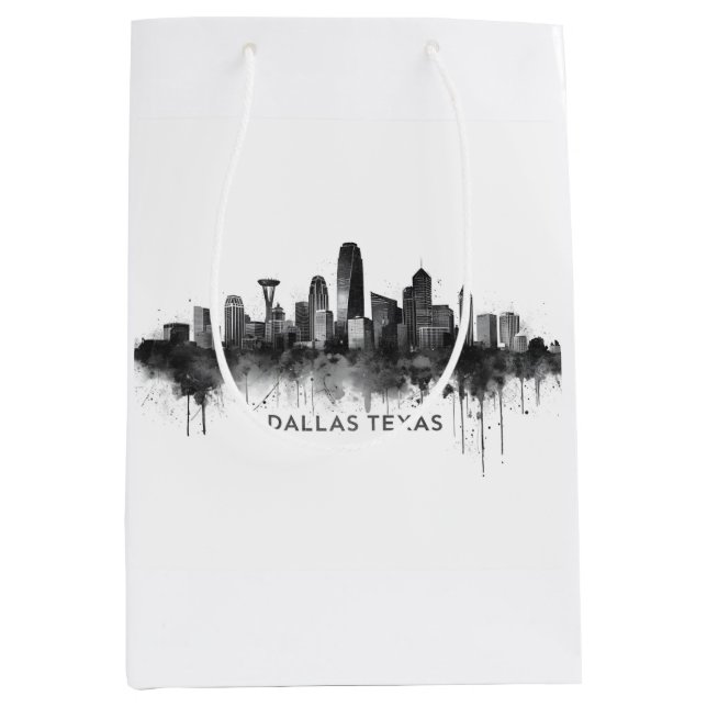 Bolsa De Regalo Mediana Dallas Texas Skyline Black and White Cityscape (Anverso)