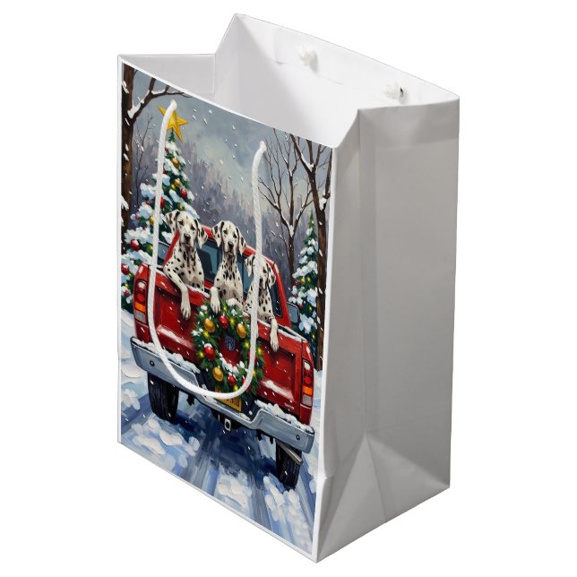 Bolsa De Regalo Mediana Dalmatian Christmas Red Truck Holiday (Angulo Anverso)
