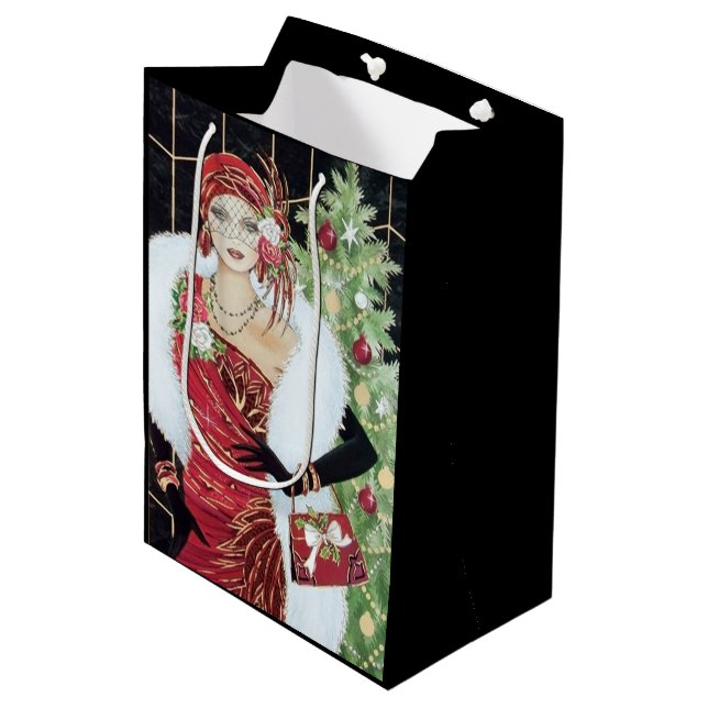 Bolsa De Regalo Mediana Dama de Navidad Art deco retro (Angulo Anverso)
