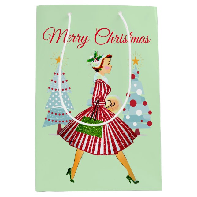 Bolsa De Regalo Mediana Dama de Navidad de 1950 (Anverso)