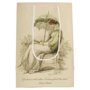 Bolsa De Regalo Mediana Dama Vintage de la Regencia Leyendo Abanico de Jan