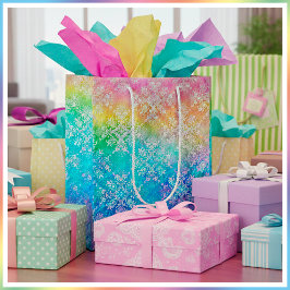 Bolsa De Regalo Mediana [Damascado Arcoíris] Pasteles Suaves Elegantes y C
