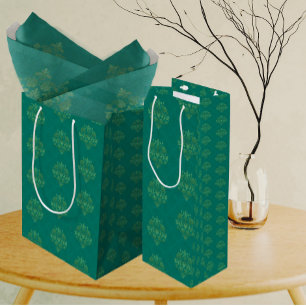 Bolsa De Regalo Mediana Damasco dorado verde azul antiquado 