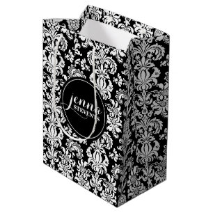 Bolsa De Regalo Mediana Damascos de color blanco y negro