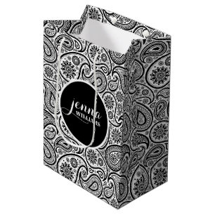 Bolsa De Regalo Mediana Damascos de paisajes de color blanco y negro