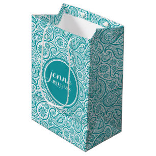 Bolsa De Regalo Mediana Damascos de paisajes de color turquesa y blanco