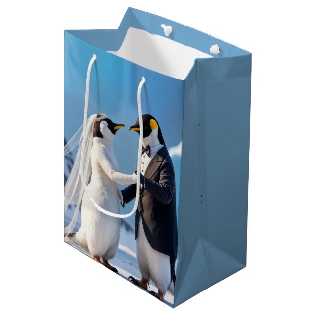Bolsa De Regalo Mediana Dancing Bride and Groom Penguins (Angulo Anverso)