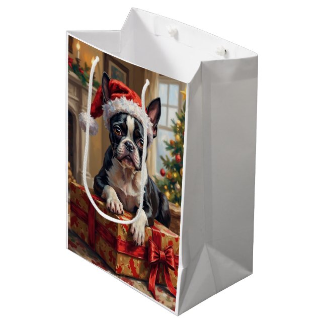 Bolsa De Regalo Mediana Dapper Boston Terrier Dog Christmas Gift (Angulo Anverso)