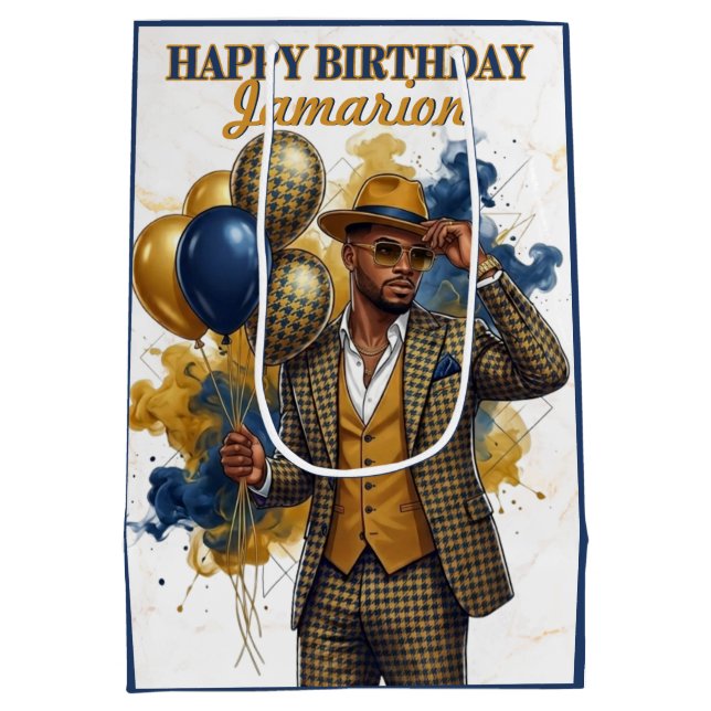 Bolsa De Regalo Mediana Dapper Gentleman Mustard and Navy Birthday (Reverso)