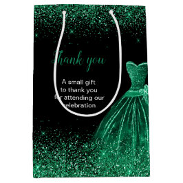 Bolsa De Regalo Mediana Dark Green Vress Faux Purpurina Sweet 16 Cumpleaño