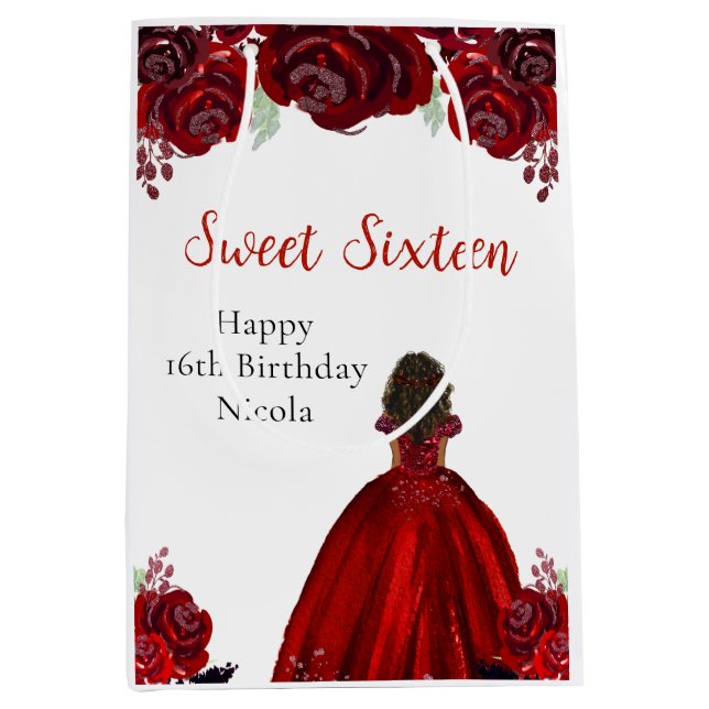 Bolsa De Regalo Mediana Dark Skin Princess Red Sweet Sixteen  (Anverso)