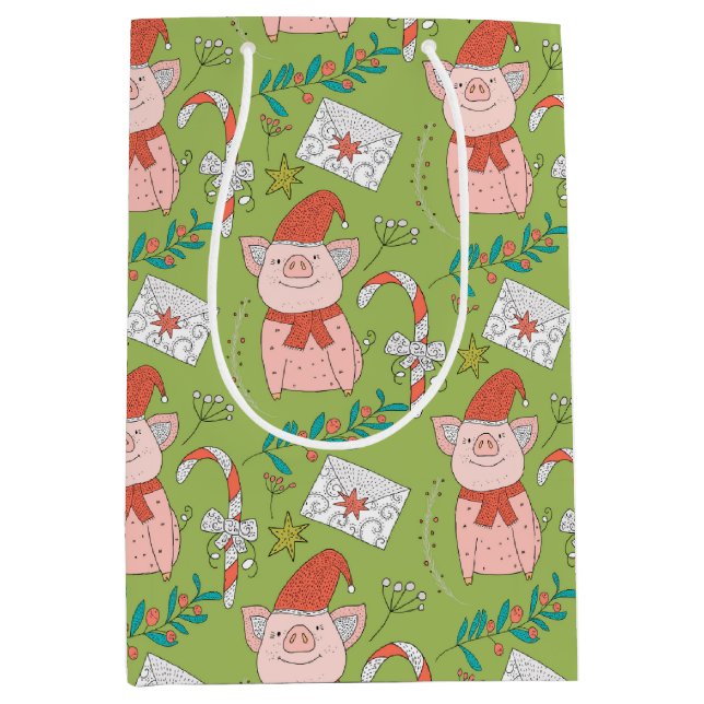 Bolsa de regalo mediana de cerdos navideños festiv (Anverso)