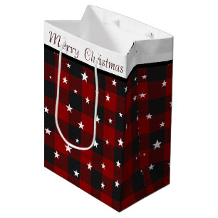 Bolsa de regalo mediana de cuadros rojos y negros