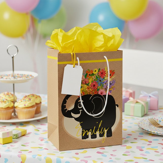Bolsa de regalo mediana de elefante y flores (Subido por el creador)