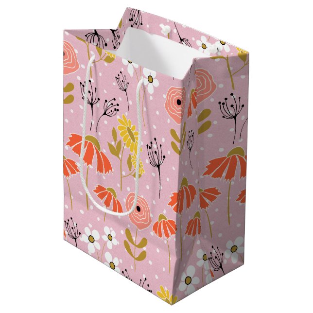 Bolsa de regalo mediana de flores garabateadas nar (Angulo Anverso)