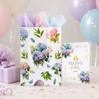 Bolsa de regalo mediana de hortensias azules rosad