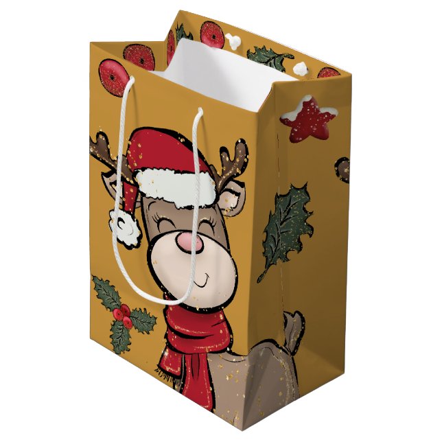 Bolsa de regalo mediana de reno y morera roja (Angulo Anverso)