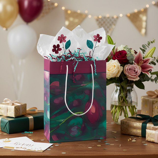 Bolsa de regalo mediana de rosas rojas abstractas  (Subido por el creador)