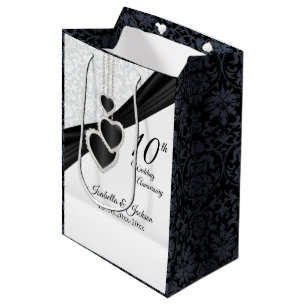 Bolsa De Regalo Mediana Décimo aniversario de Onyx y Boda Blanco
