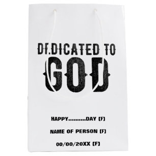 BOLSA DE REGALO MEDIANA DEDICADO A DIOS PERSONALIZABLE GUAY TEXTO NEGRO