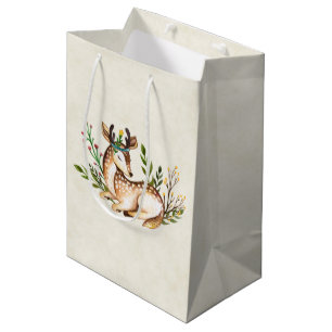 Bolsa De Regalo Mediana Deer acuarela de bonito que baja el Boho