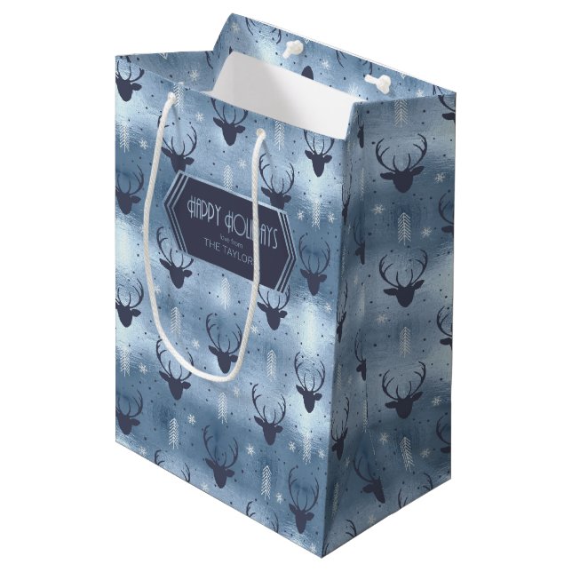 Bolsa De Regalo Mediana Deer Antlers Flechas Navidades Patrón Azul ID861 (Angulo Anverso)