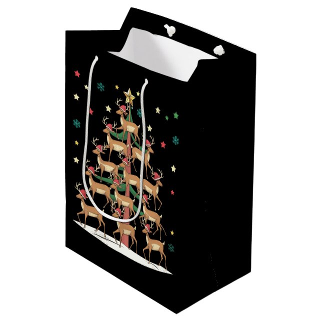 Bolsa De Regalo Mediana Deer Christmas Tree Funny Holiday Cute Reindee (Angulo Anverso)
