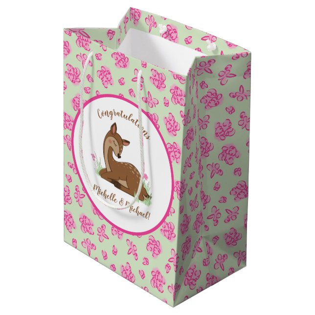 Bolsa De Regalo Mediana Deer Fawn Baby Shower Woodland Animals (Angulo reverso)