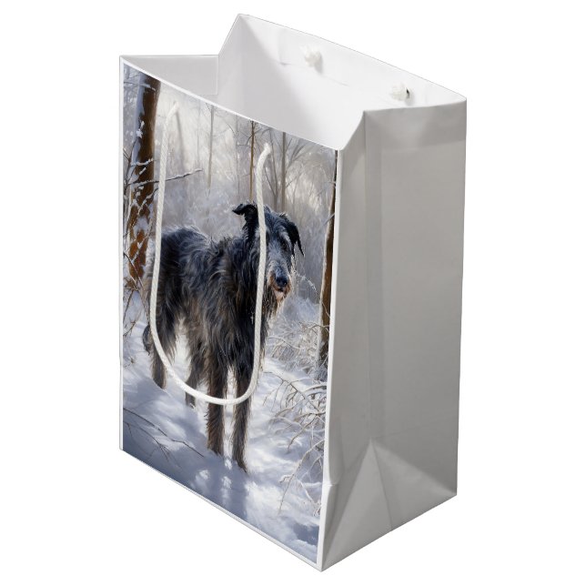 Bolsa De Regalo Mediana Deerhound escocés deja que nieve Navidades (Angulo Anverso)