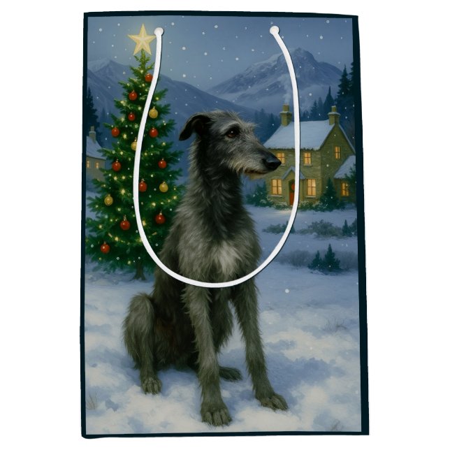 Bolsa De Regalo Mediana Deerhound Holiday escocés (Anverso)
